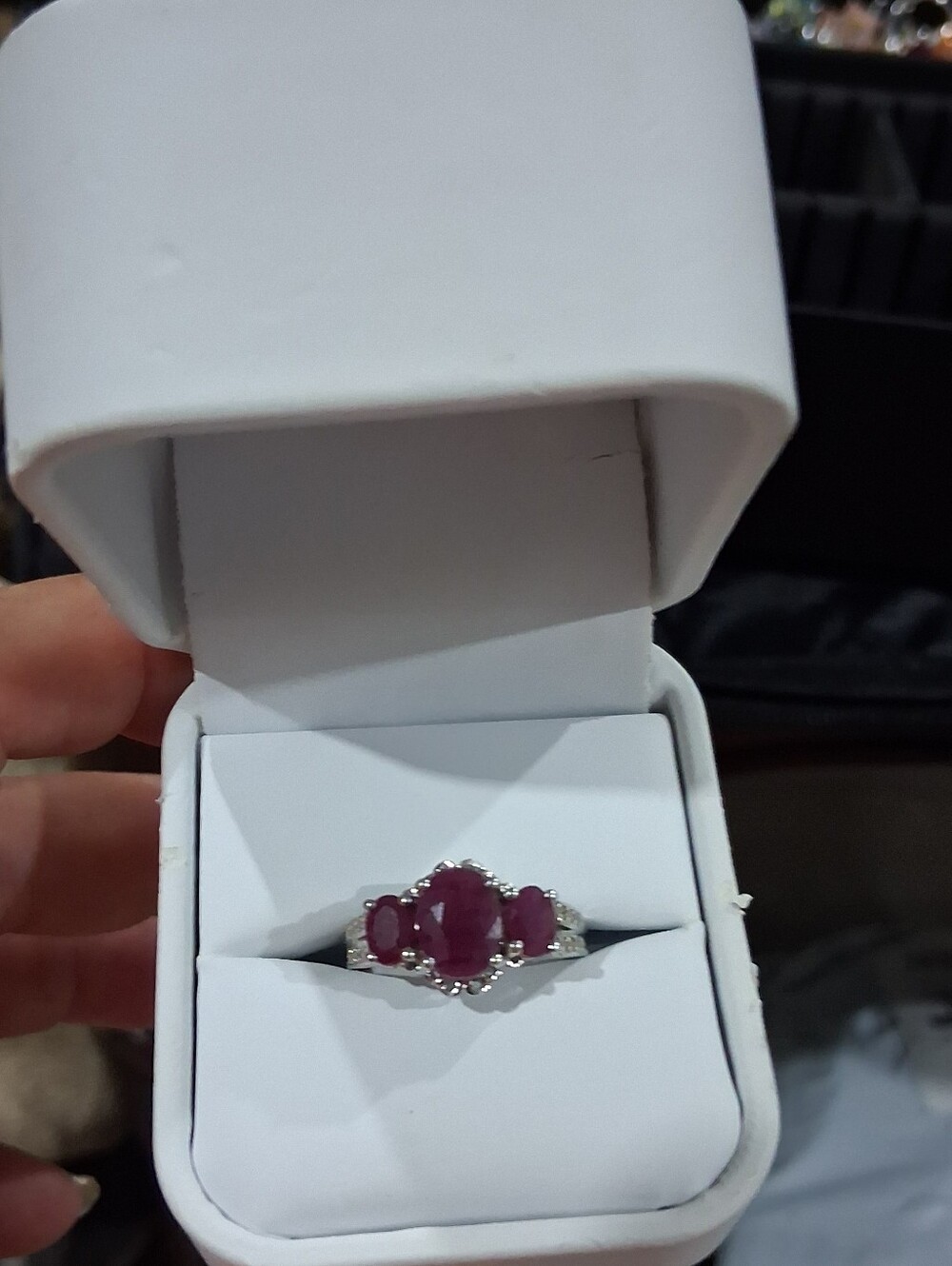 Sterling Silver 3 Carat Natural 3 Stone Ruby Cocktail Ring Size 7